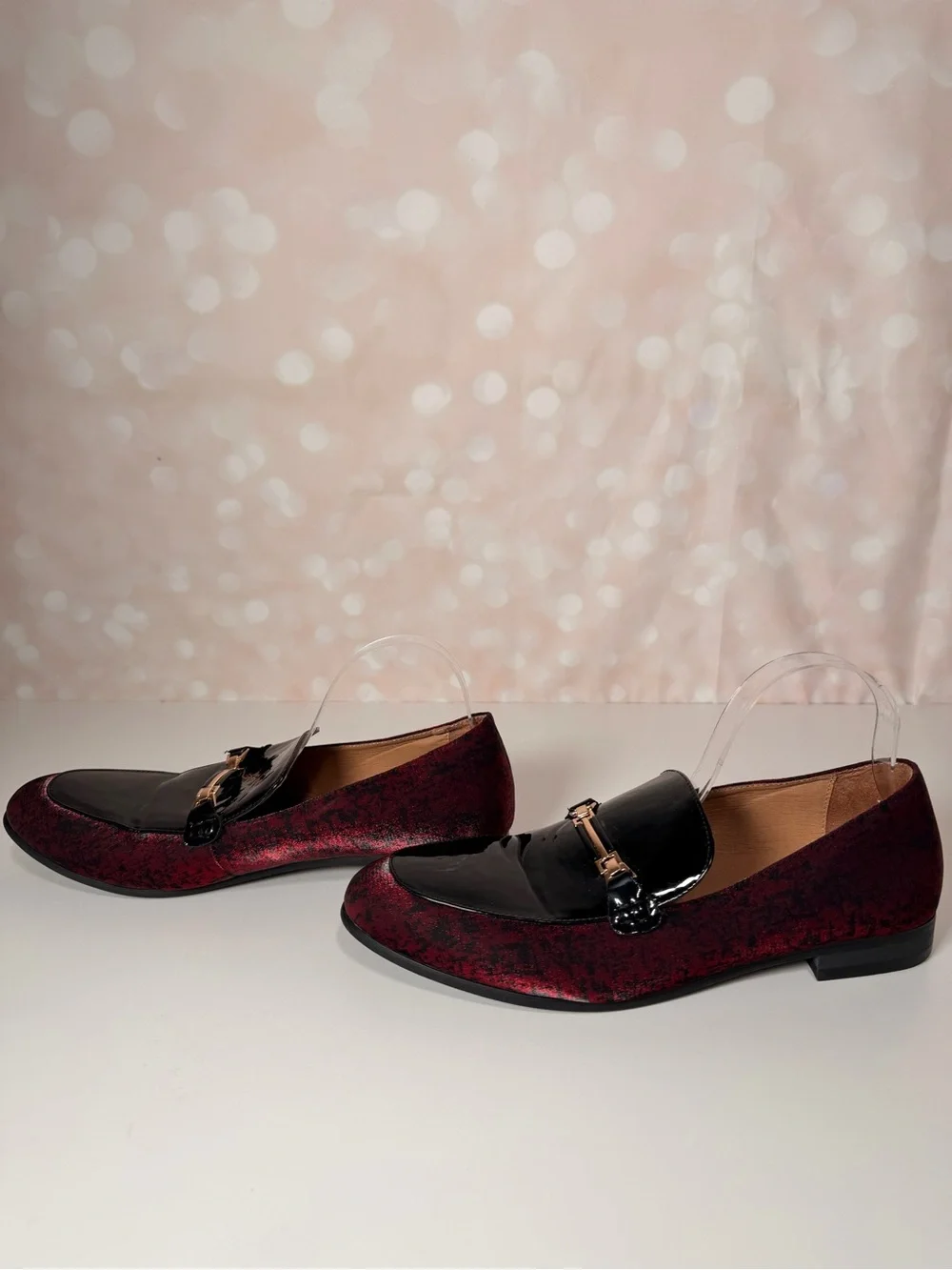 JITAI Leather and Fabric Red Speckled Loafer w Gold Detail